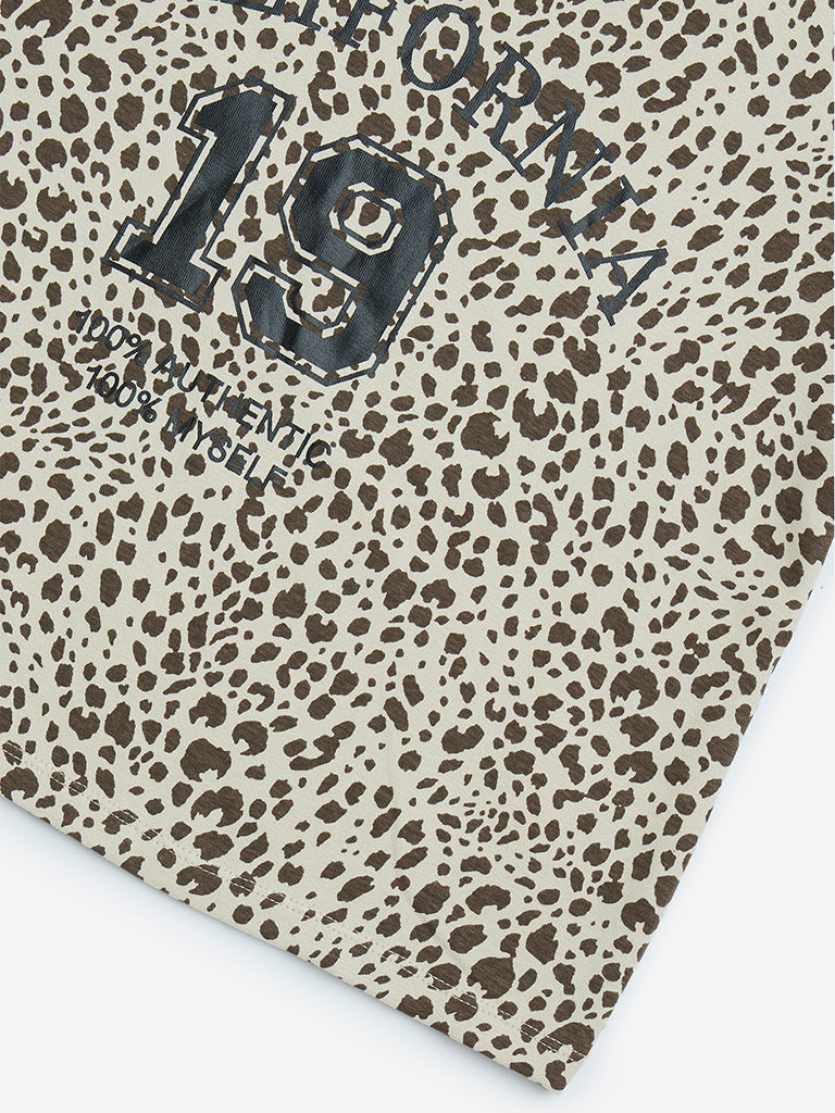 Y&F Kids Brown Leopard Printed Cotton-Blend Top