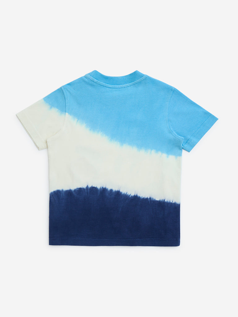 HOP Kids Blue Tie-Dye Printed Cotton T-Shirt