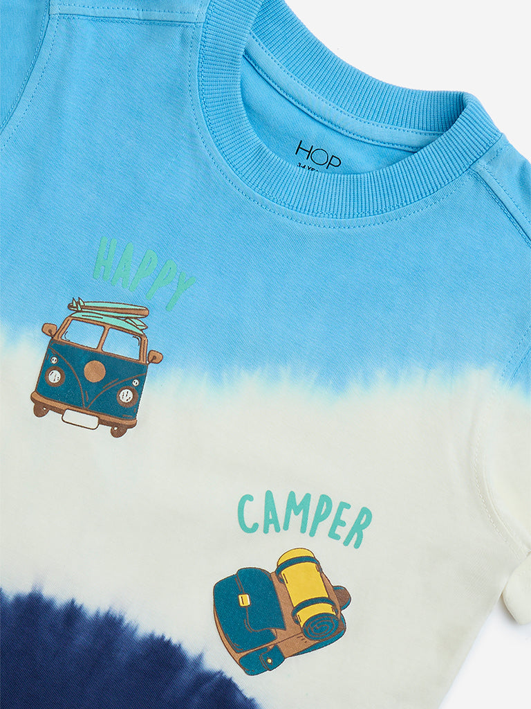 HOP Kids Blue Tie-Dye Printed Cotton T-Shirt