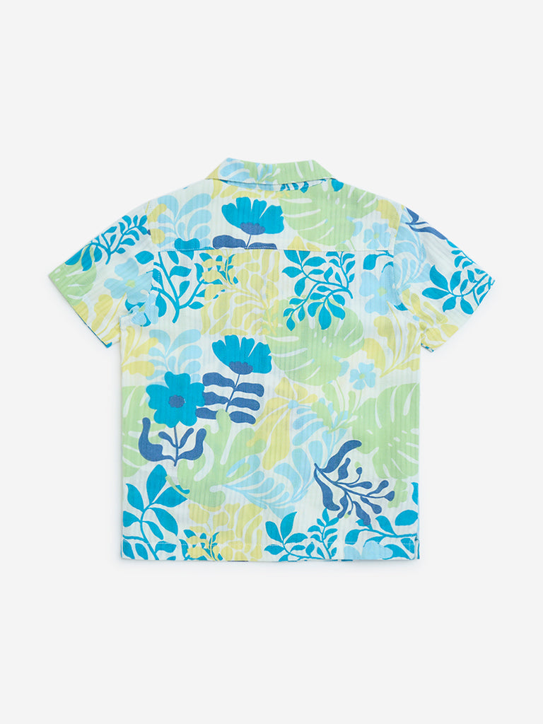 HOP Kids Multicolour Botanical Design Cotton-Blend Shirt