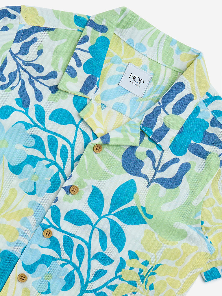 HOP Kids Multicolour Botanical Design Cotton-Blend Shirt