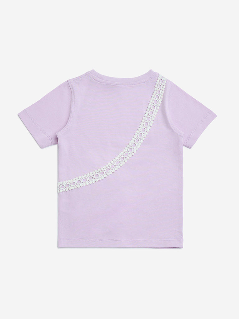 HOP Kids Lilac Pouch Detailed Cotton T-Shirt