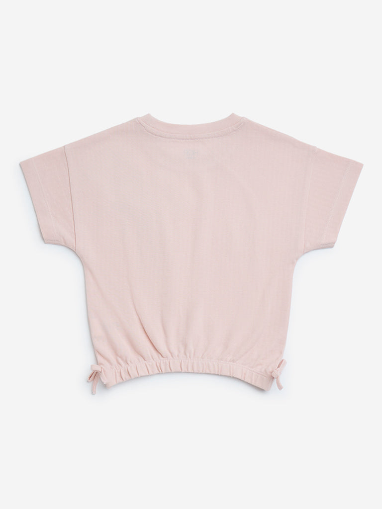 HOP Kids Blush Pink Floral Applique Cotton Top