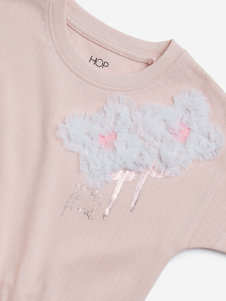 HOP Kids Blush Pink Floral Applique Cotton Top