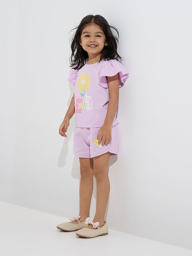 HOP Kids Lilac Sequin Floral Detailed Cotton Top
