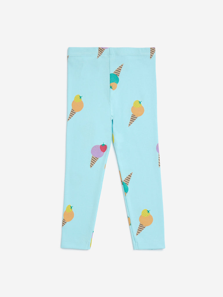 HOP Kids Aqua Ice Cream Detailed Cotton-Blend Leggings