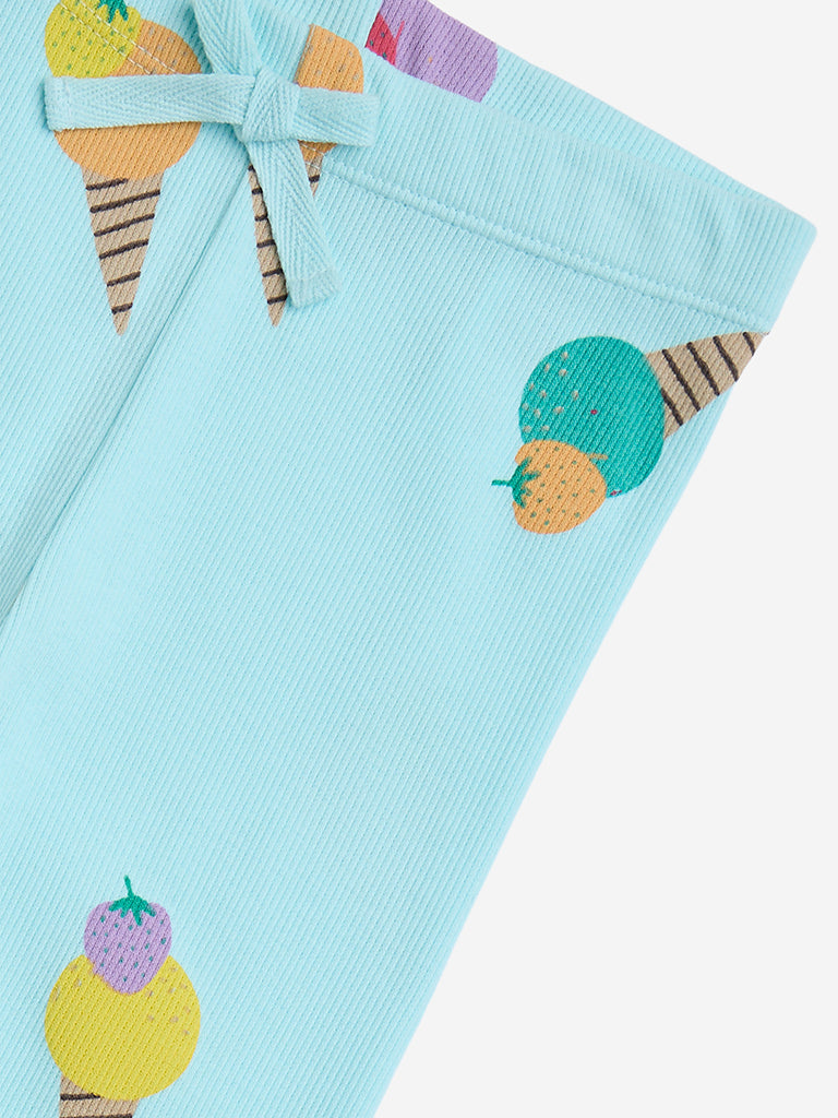 HOP Kids Aqua Ice Cream Detailed Cotton-Blend Leggings