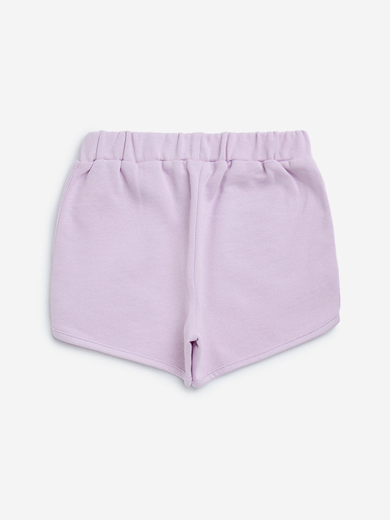 HOP Kids Lilac Heart Design Mid-Rise Cotton Shorts