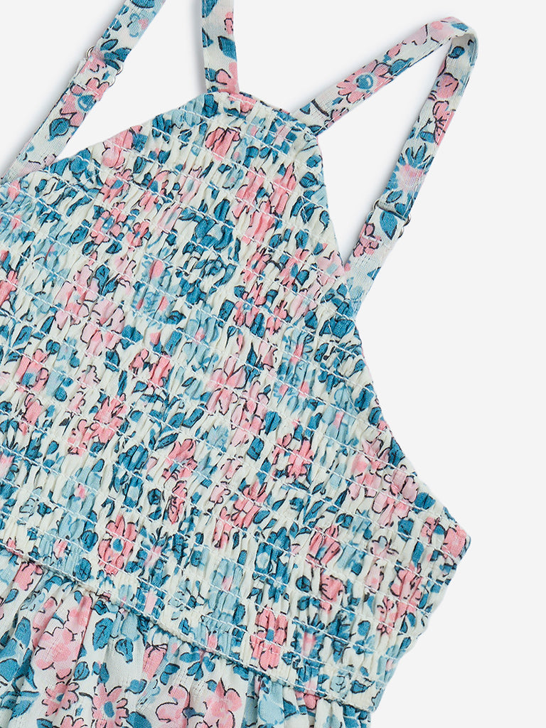 HOP Kids Blue Floral Design A-Line Cotton Dress