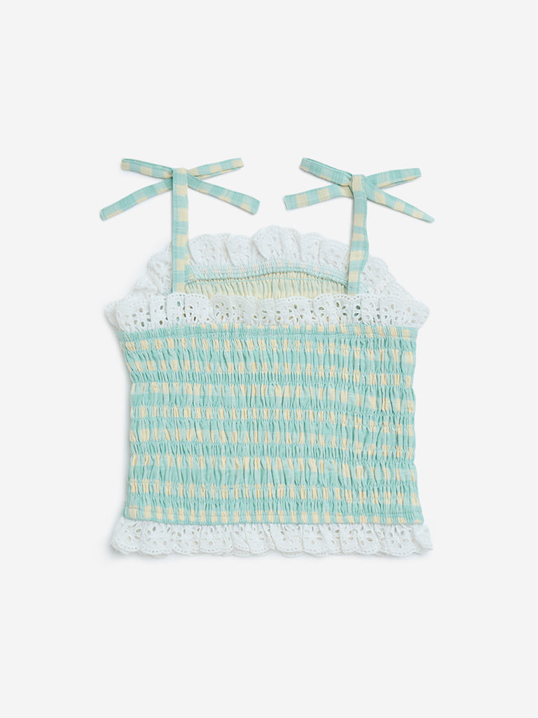 HOP Kids Mint Gingham Checkered Smocked Cotton Top