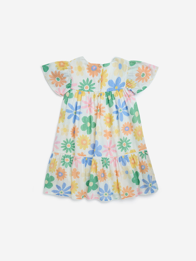HOP Kids Multicolour Floral Cotton-Blend Tiered Dress