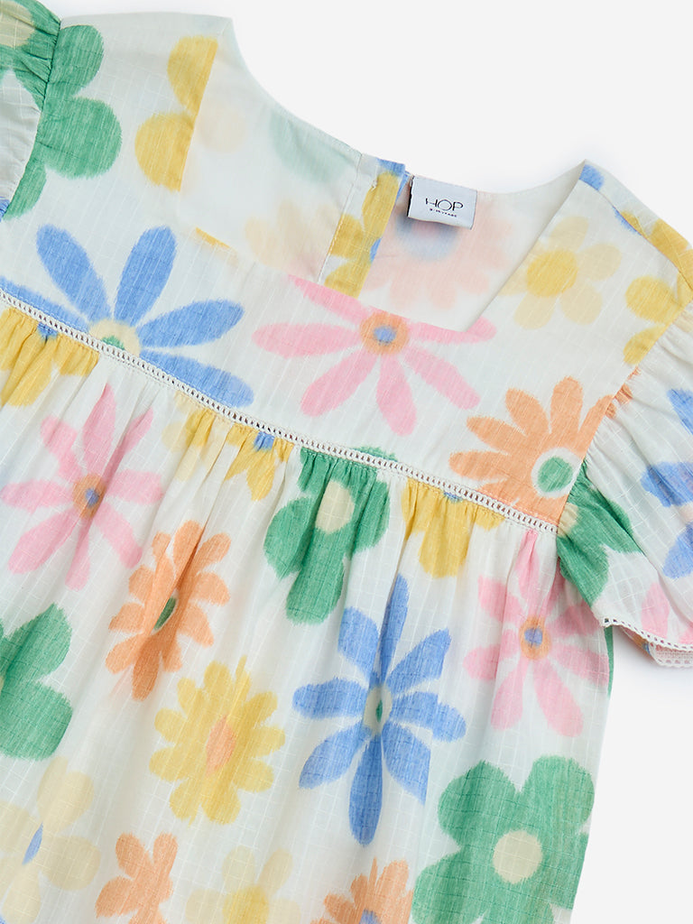 HOP Kids Multicolour Floral Cotton-Blend Tiered Dress