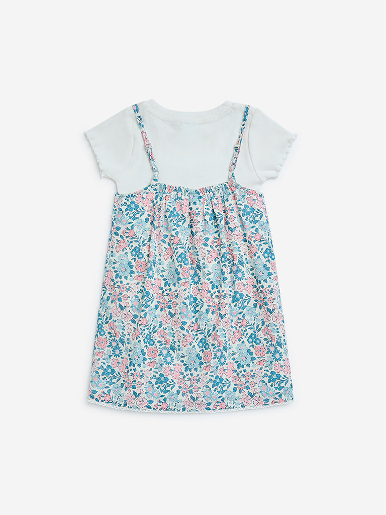 HOP Kids Multicolour Floral Cotton Pinafore and T-Shirt Set