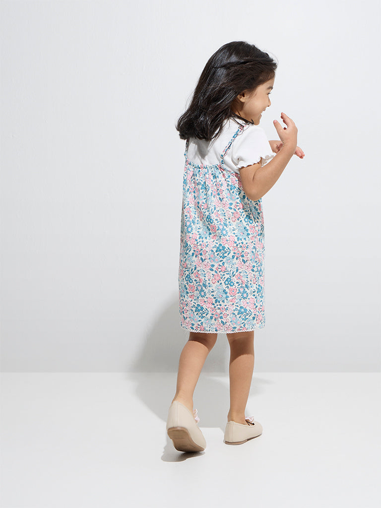HOP Kids Multicolour Floral Cotton Pinafore and T-Shirt Set
