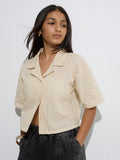 Y&F Kids Beige Floral Embroidered Cotton Shirt