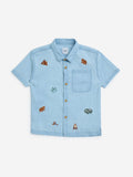 HOP Kids Light Blue Embroidered Denim Shirt
