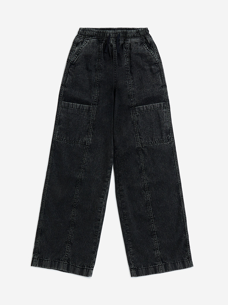 Y&F Kids Black Wide-Leg Mid-Rise Jeans