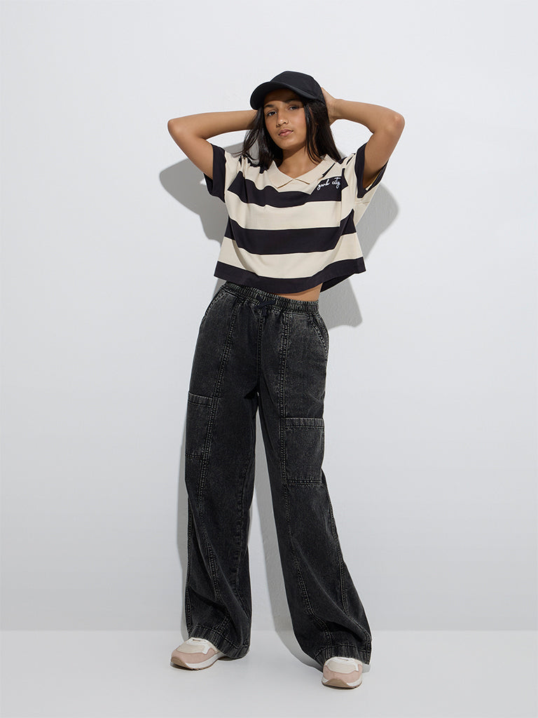 Y&F Kids Black Wide-Leg Mid-Rise Jeans