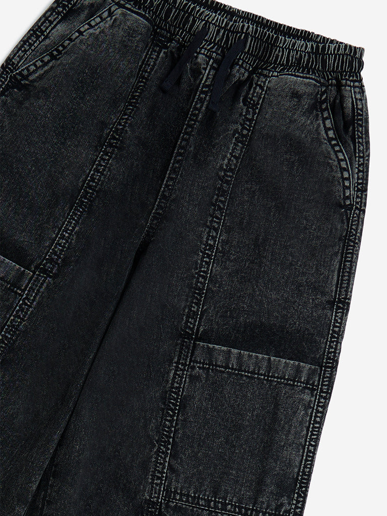 Y&F Kids Black Wide-Leg Mid-Rise Jeans