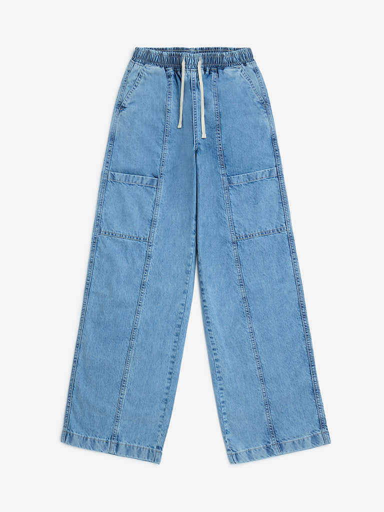 Y&F Kids Blue Wide-Leg Mid-Rise Jeans