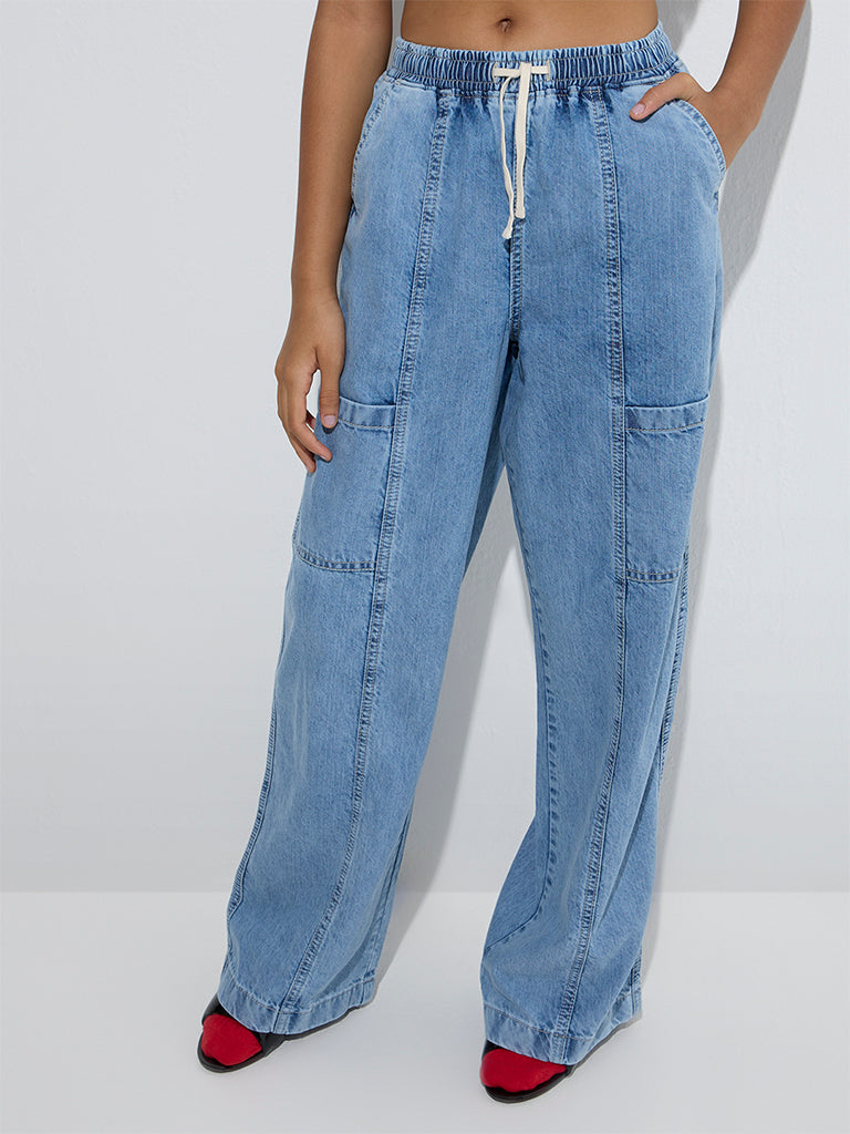 Y&F Kids Blue Wide-Leg Mid-Rise Jeans