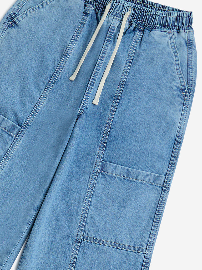 Y&F Kids Blue Wide-Leg Mid-Rise Jeans