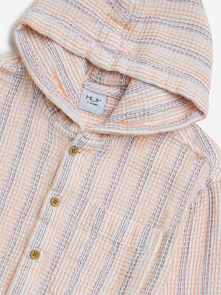 HOP Kids Orange Striped Hooded Cotton Shirt