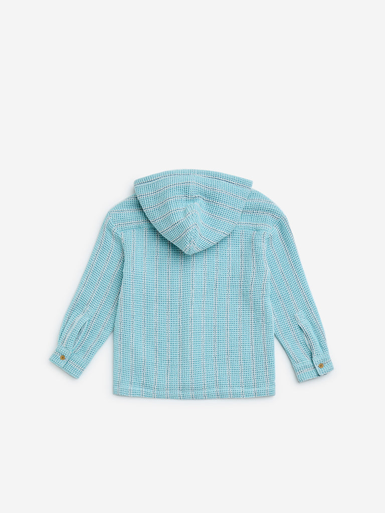 HOP Kids Aqua Striped Knit-Textured Cotton Shirt