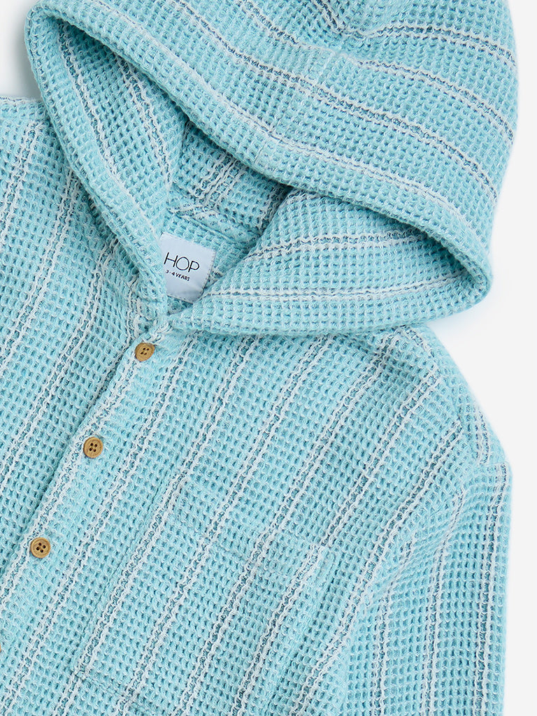 HOP Kids Aqua Striped Knit-Textured Cotton Shirt