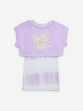 HOP Kids Lilac Tie-Dye Design Cotton-Blend Dress with T-Shirt Set