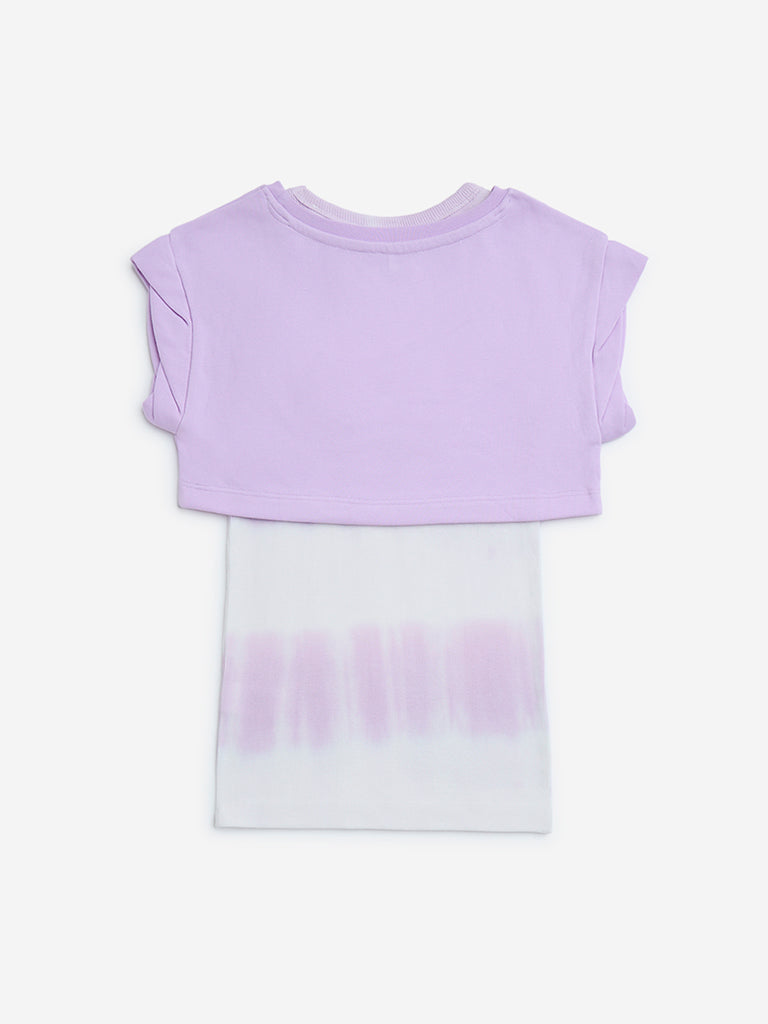 HOP Kids Lilac Tie-Dye Design Cotton-Blend Dress with T-Shirt Set