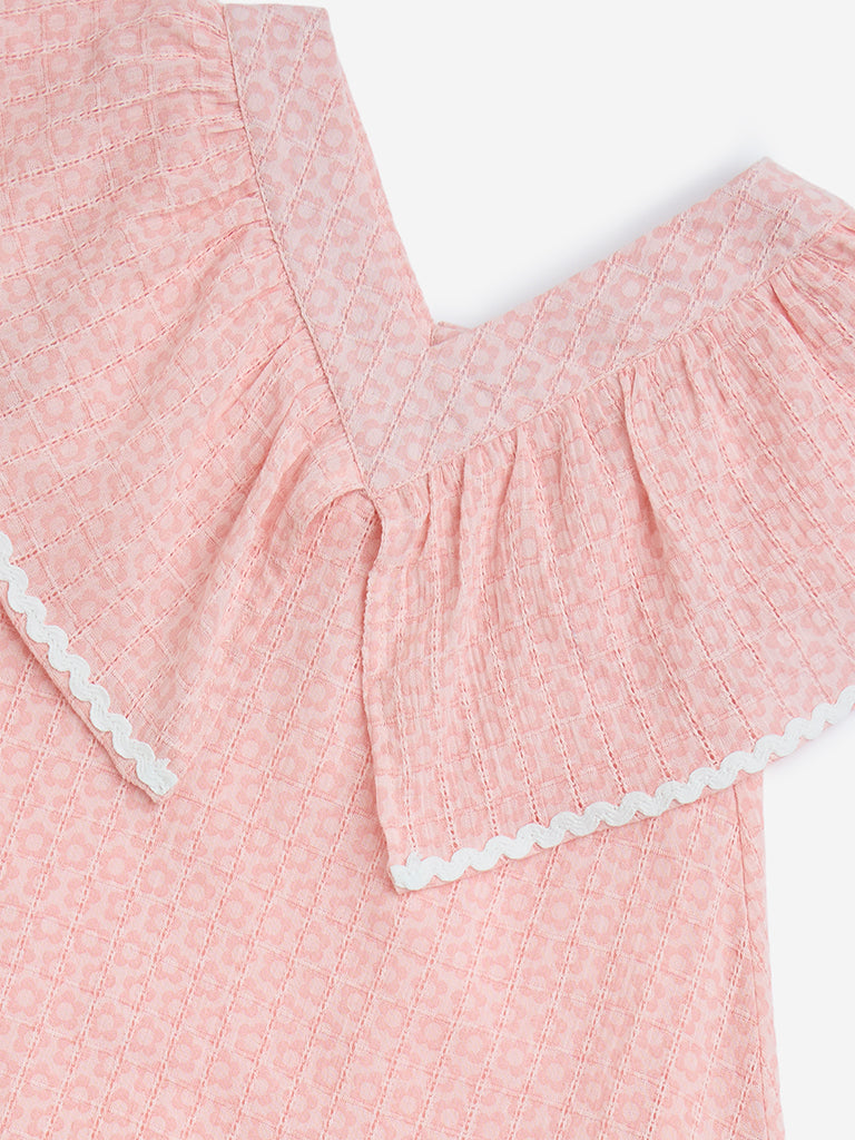 HOP Kids Coral Floral Printed Cotton A-Line Dress