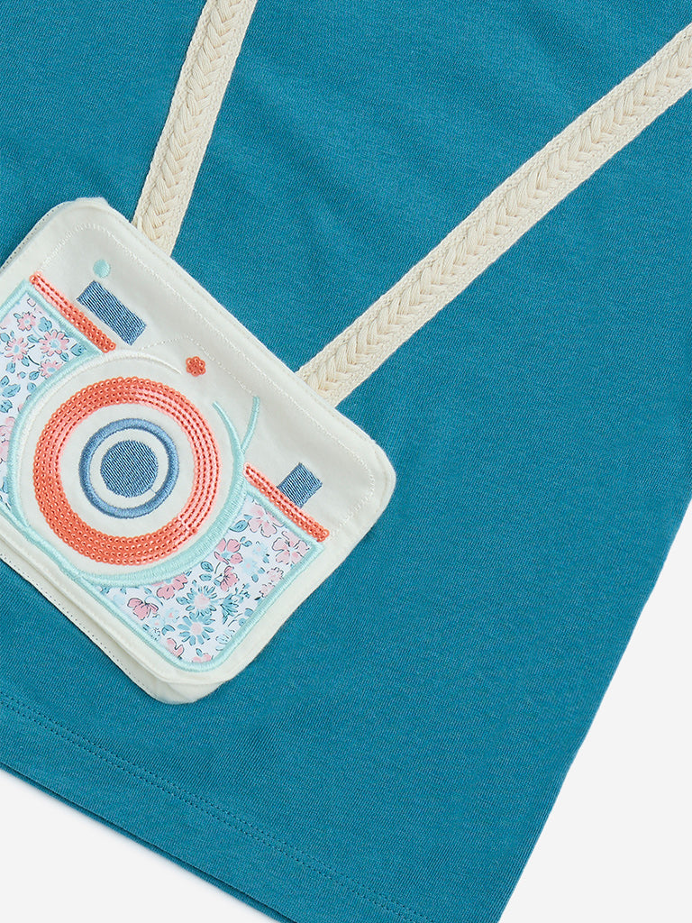 HOP Kids Teal Camera Appliqué Cotton Top