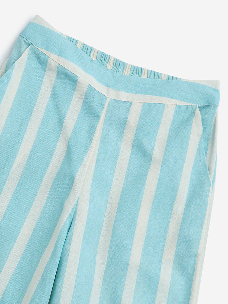 Utsa Kids Aqua Striped Cotton-Blend Ethnic Pants - (2-8yrs)