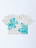 Utsa Kids Aqua Floral Detailed Cotton-Blend Ethnic Top - (2-8yrs)