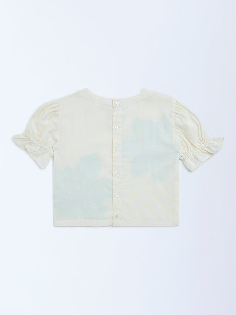 Utsa Kids Aqua Floral Detailed Cotton-Blend Ethnic Top - (8-14yrs)