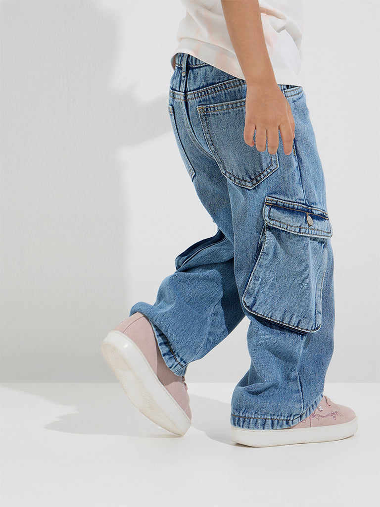 HOP Kids Blue Cargo-Style Straight Fit Mid-Rise Jeans