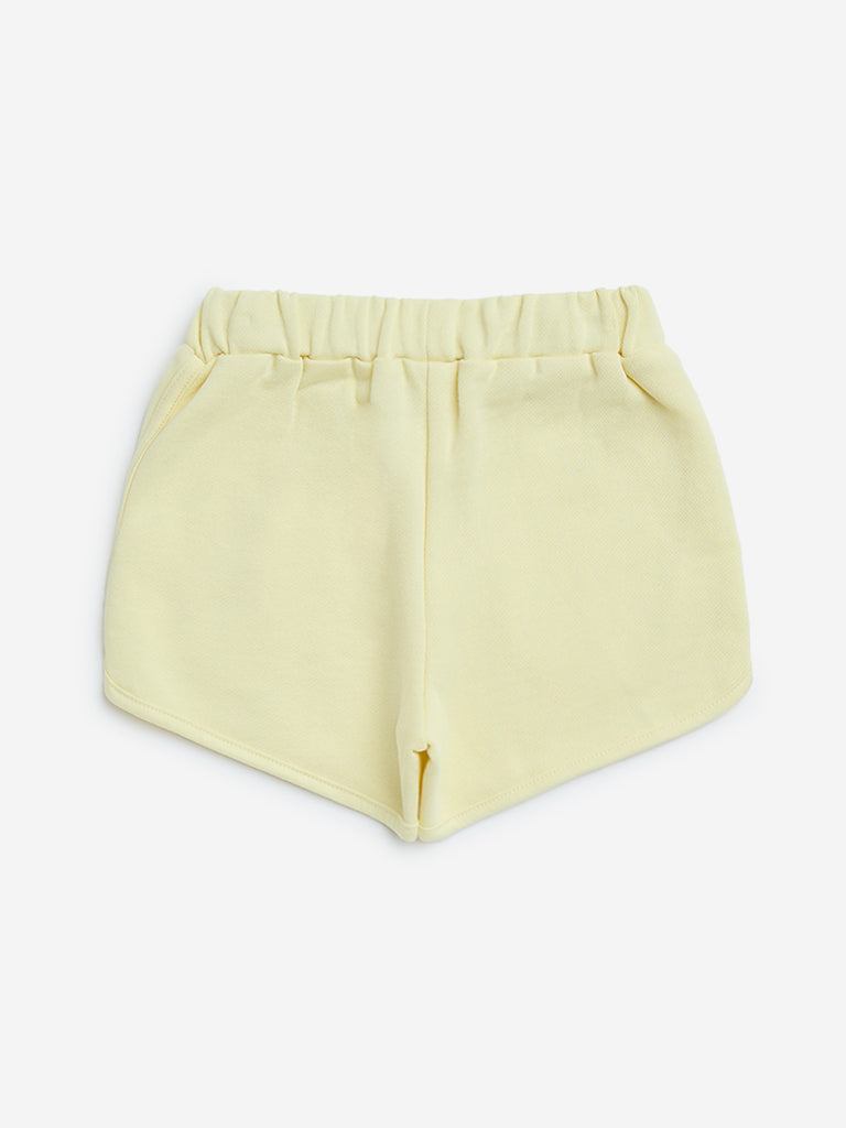 HOP Kids Yellow Heart Printed Mid-Rise Cotton Shorts