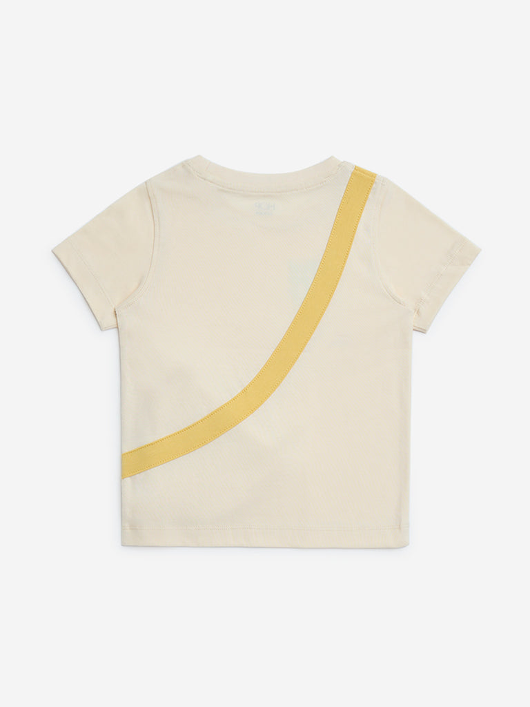HOP Kids Beige Sequin Embellished Cotton T-Shirt
