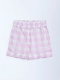 Utsa Kids Lilac Checks Design Cotton Shorts - (2-8yrs)
