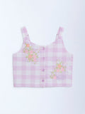 Utsa Kids Lilac Checks Patterned Cotton Top - (2-8yrs)