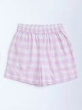 Utsa Kids Lilac Checks Design Cotton Shorts - (8-14yrs)