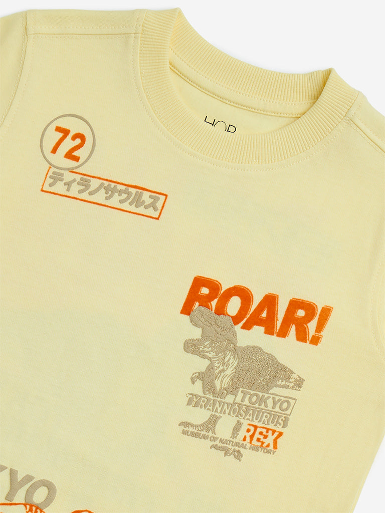 HOP Kids Yellow Animal Printed Cotton T-Shirt