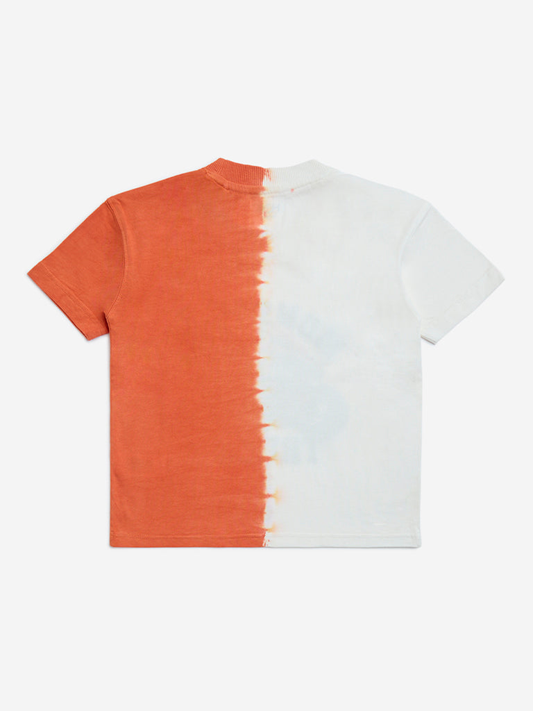 HOP Kids Orange Printed Cotton T-Shirt