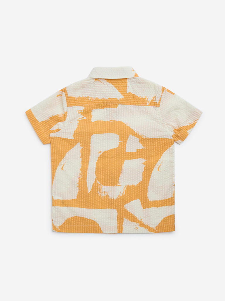 HOP Kids Orange Abstract Detailed Cotton Shirt