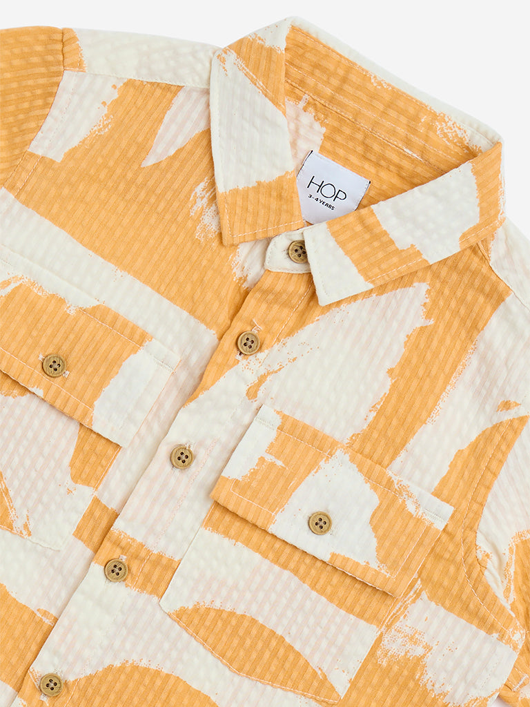 HOP Kids Orange Abstract Detailed Cotton Shirt
