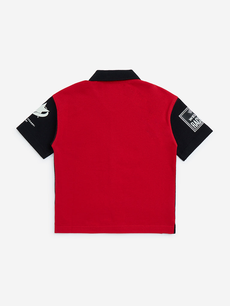 HOP Kids Red Typographic Cotton Shirt