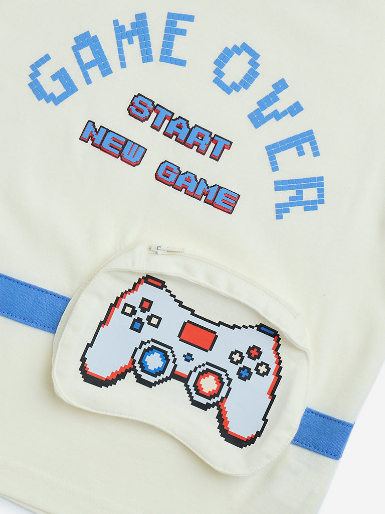 HOP Kids Off-White Graphic Design Cotton T-Shirt