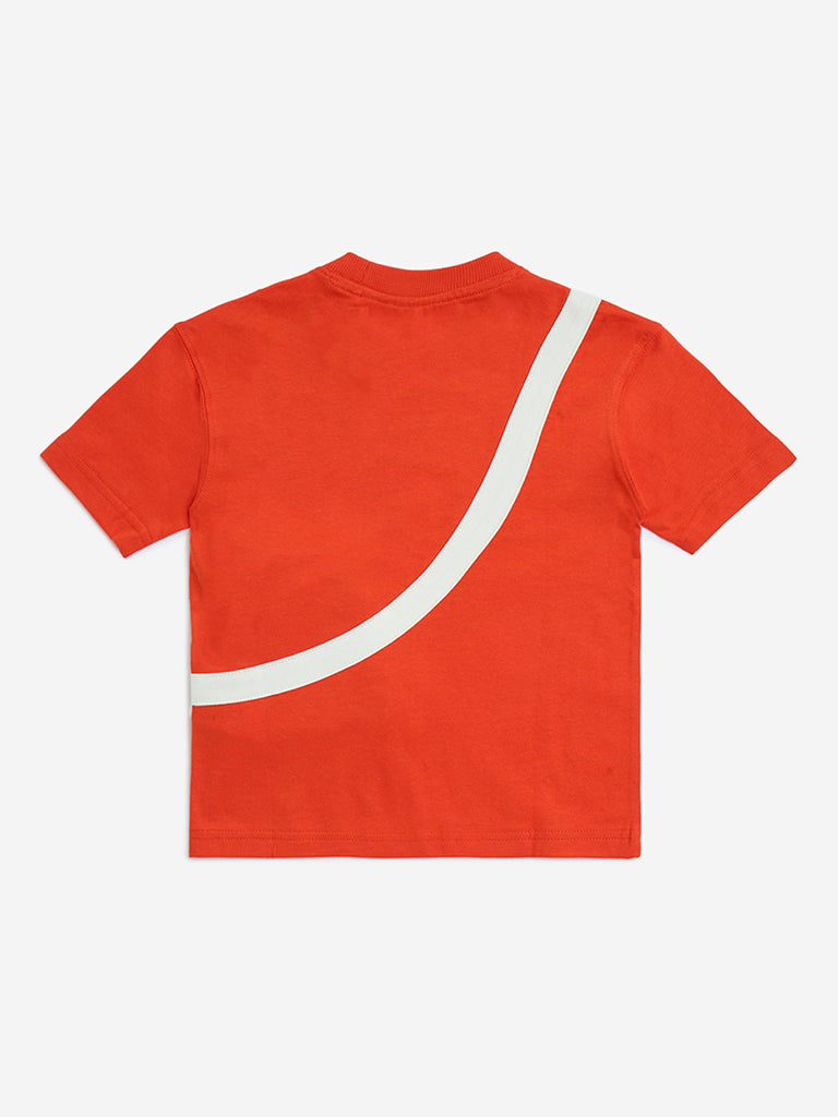 HOP Kids Orange Pouch-Detailed Cotton T-Shirt