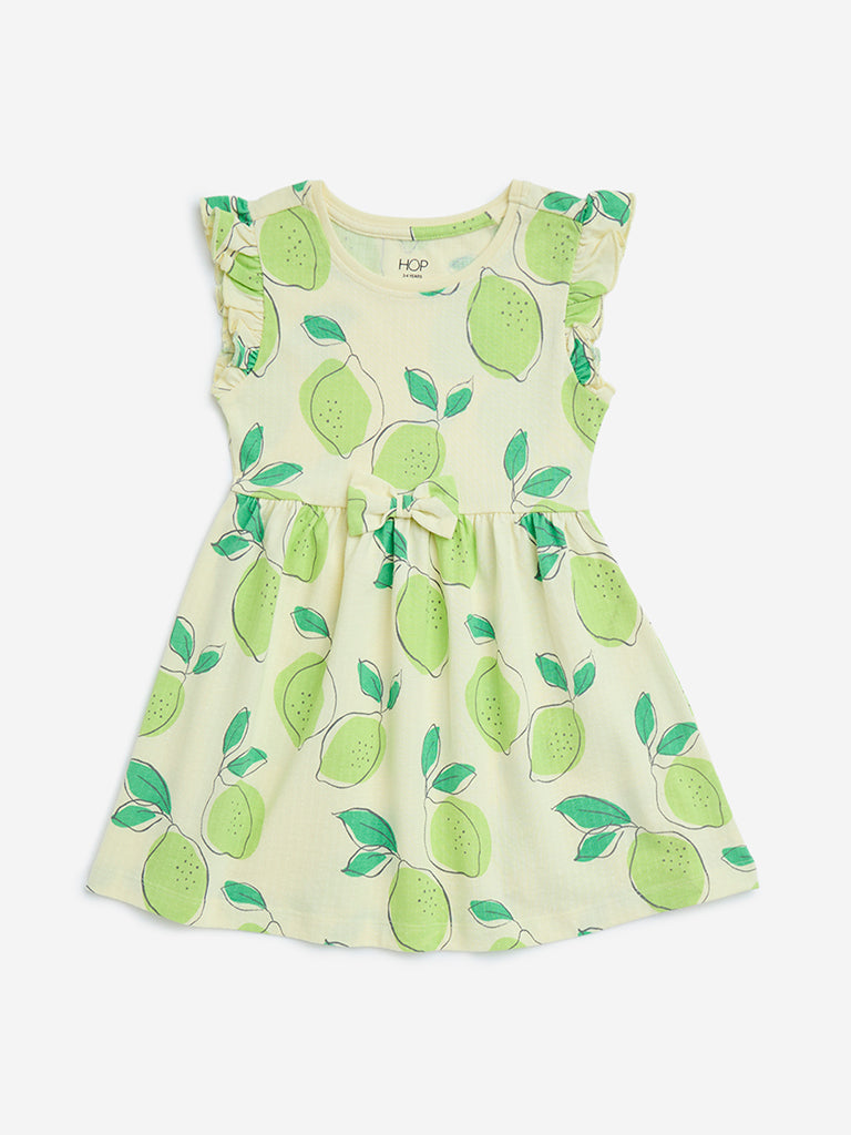 HOP Kids Mint Lemon Printed Cotton A-Line Dress